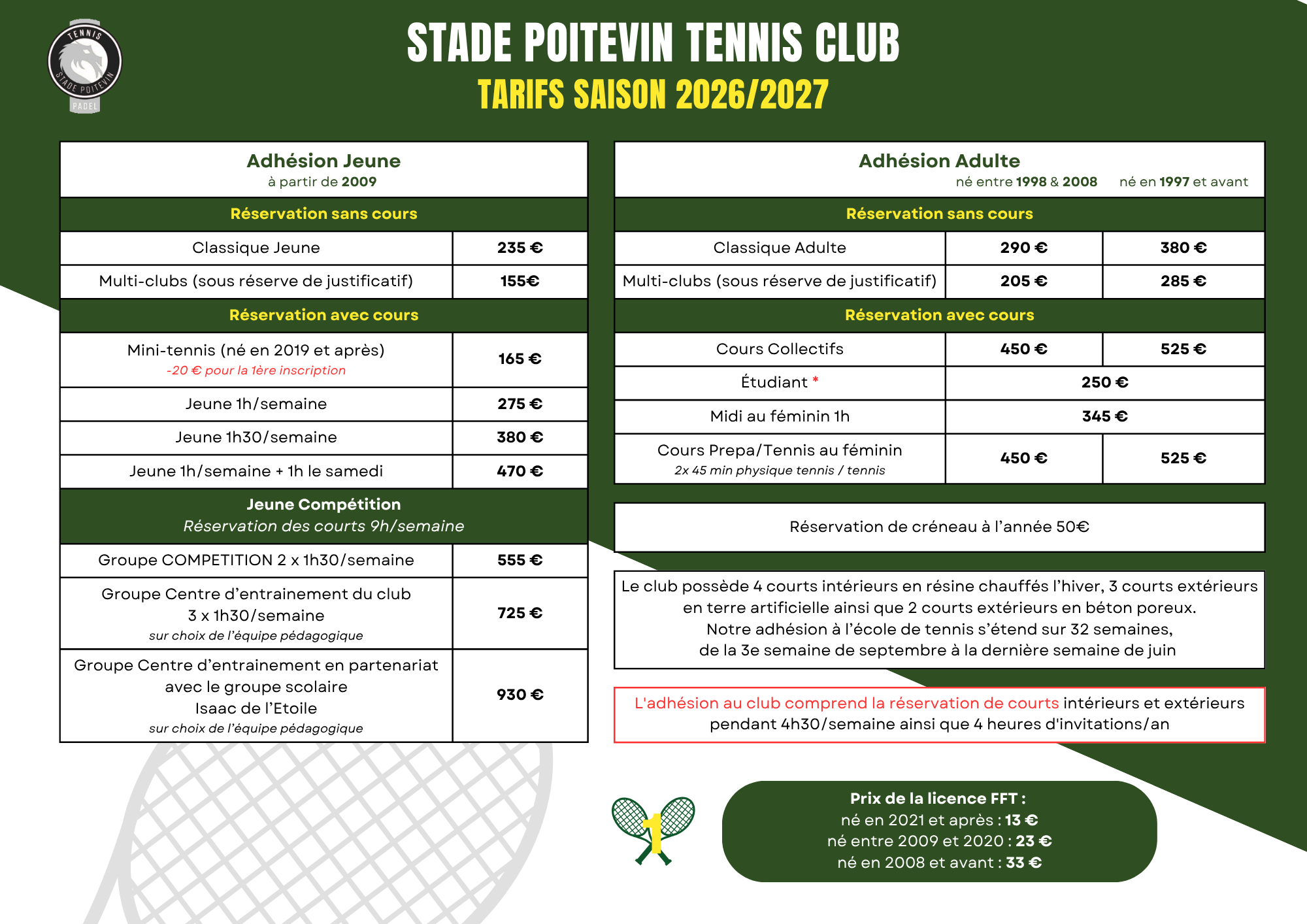 Stade Poitevin Tennis Club Tarifs Saison 20262027 page1